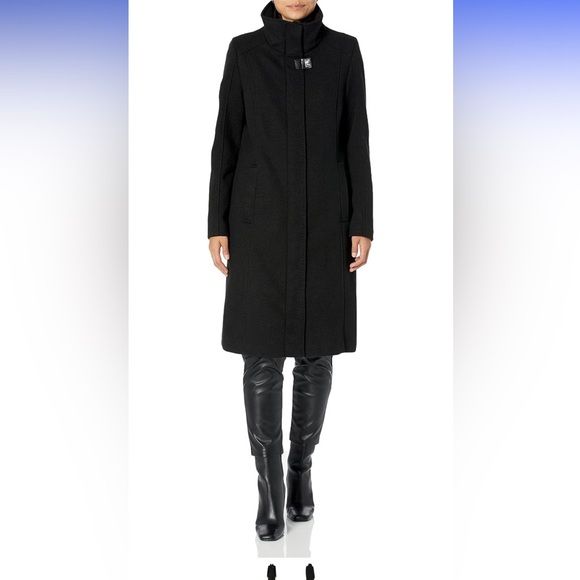 DKNY Black Trench Coat Classic Wool Blend